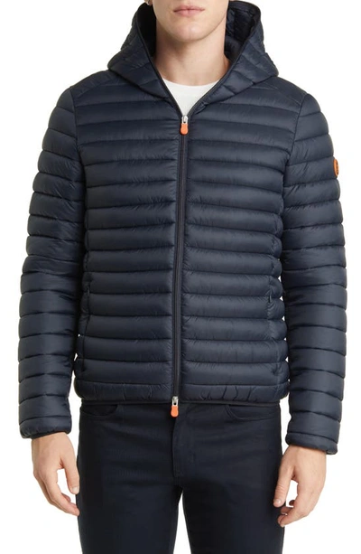 Save The Duck Donald Quilted Hooded Water Resistant Insulated Puffer Jacket In Blue Black