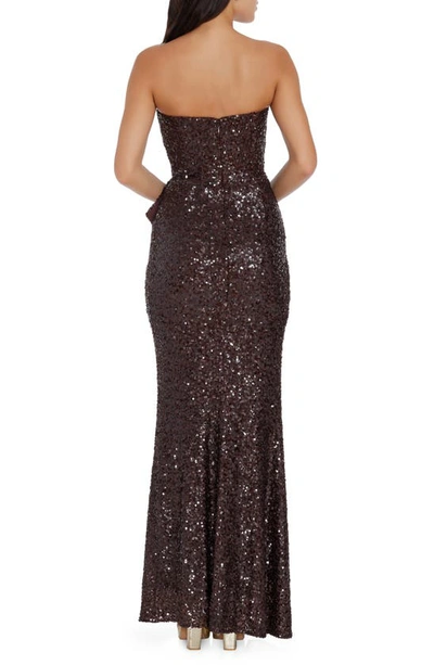 Dress The Population Kai Strapless Sequin Column Gown In Mocha