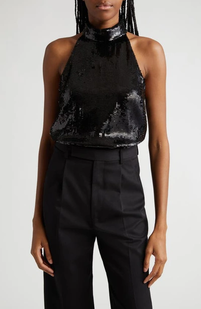 Shop Theory Sequin Mock Neck Sleeveless Top In Black
