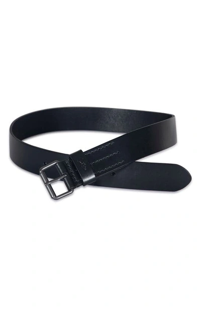 Shop Allsaints Solid Leather Belt In Black/ Dark Gunmetal