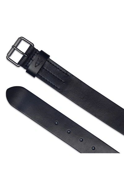 Shop Allsaints Solid Leather Belt In Black/ Dark Gunmetal