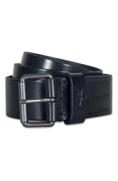 Shop Allsaints Solid Leather Belt In Black/ Dark Gunmetal