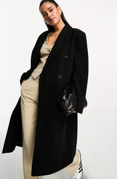 Shop Asos Design Double Breasted Oversize Overcoat In Black