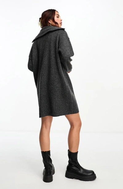 Shop Asos Design Quarter Zip Long Sleeve Sweater Dress In Charcoal