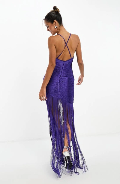 Shop Asos Design Cowl Neck Fringe Maxi Dress In Purple