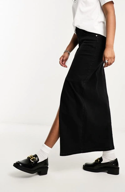 Shop Asos Design Denim Maxi Skirt In Black