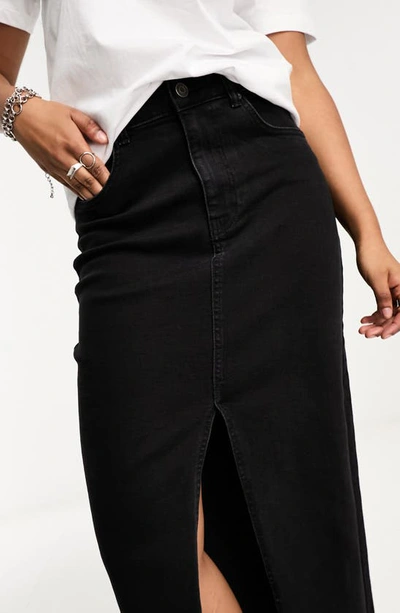 Shop Asos Design Denim Maxi Skirt In Black