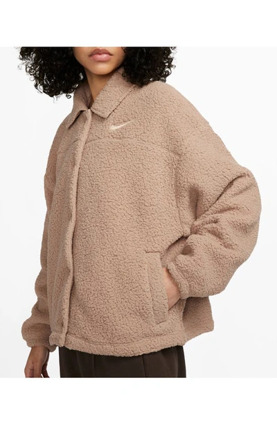 Shop Nike High Pile Fleece Jacket In Hemp/ Sanddrift