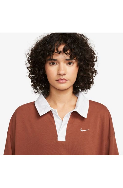 Shop Nike Sportswear Essentials Oversize Long Sleeve Polo In Rugged Orange/ White