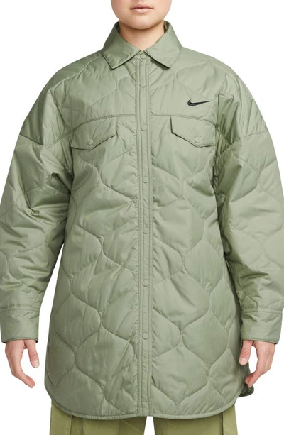 Shop Nike Sportswear Essentials Quilted Jacket In Oil Green/ Black
