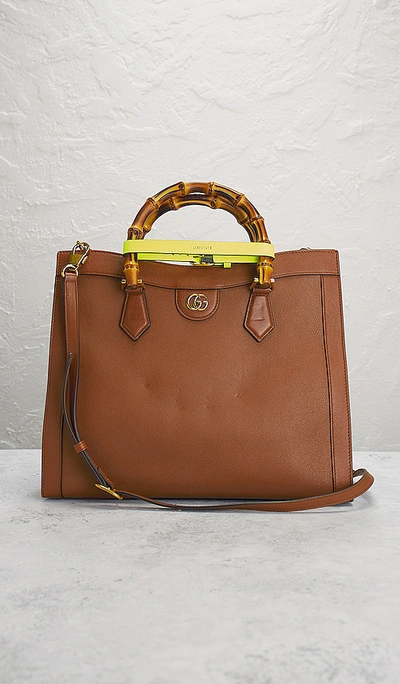 Fwrd Renew Gucci Diana Bamboo Leather Handbag In Brown