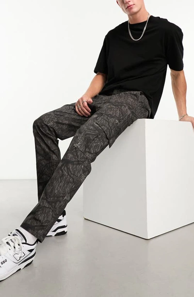 Shop Asos Design Camo Slim Fit Cargo Pants In Grey