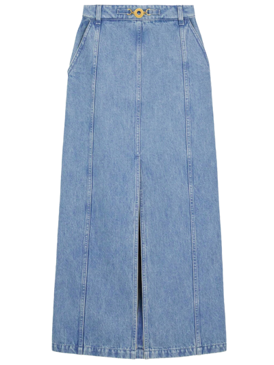 Patou Slit-detail Organic-denim Midi Skirt In Blue