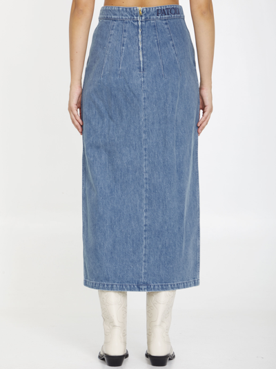 Patou Slit-detail Organic-denim Midi Skirt In Blue