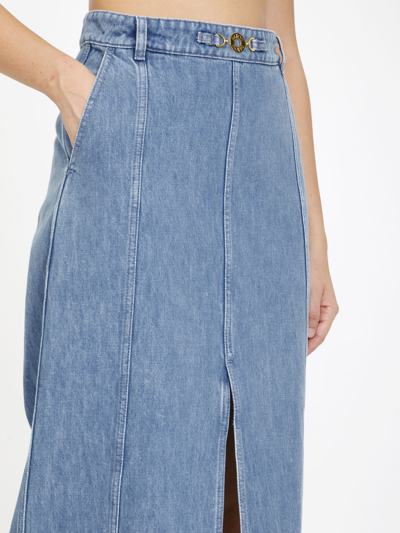 Patou Slit-detail Organic-denim Midi Skirt In Blue