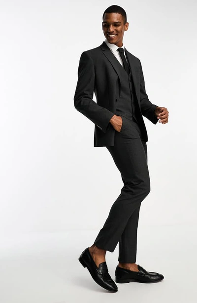 Shop Asos Design Slim Fit Suit Trousers In Charcoal