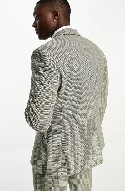 Shop Asos Design Textured Skinny Fit Suit Jacket In Dark Green