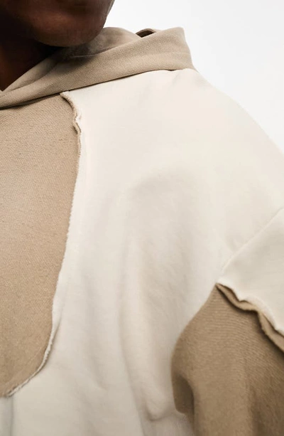 Shop Asos Design Wavy Oversize Colorblock Cotton Hoodie In Beige