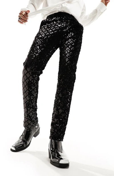 Shop Asos Design Skinny Fit Sequin Suit Trousers In Black