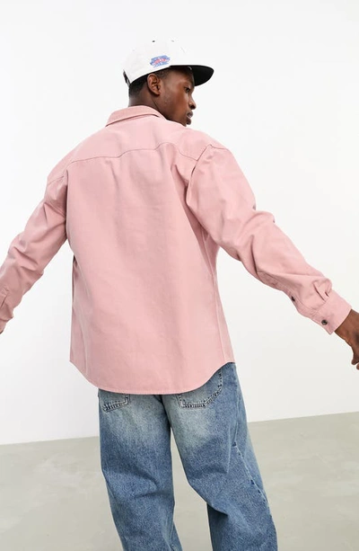 Shop Asos Design '90s Oversize Canvas & Corduroy Button-up Shirt In Pink