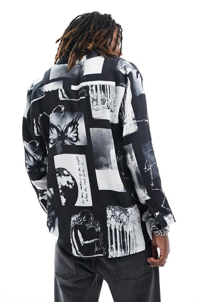 Shop Asos Design Relaxed Fit Grunge Print Bowling Shirt In Black