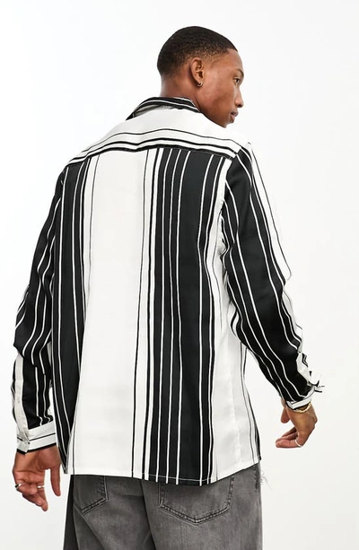 Shop Asos Design Relaxed Fit Stripe Satin Bowling Shirt In Black