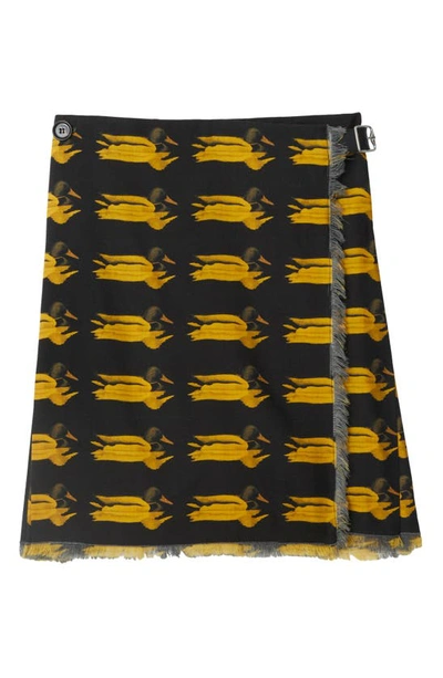 Shop Burberry Duck Print Pleated Wool Kilt Skirt In Pear Ip Pattern