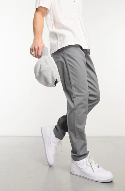 Shop Asos Design Pull-on Stretch Twill Trousers In Charcoal