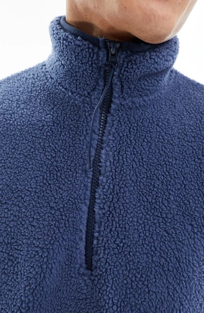 Shop Asos Design Oversize Quarter Zip Fleece Sweatshirt In Medium Blue