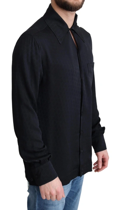 Shop Dolce & Gabbana Elegant Jacquard Silk Casual Men's Shirt In Black