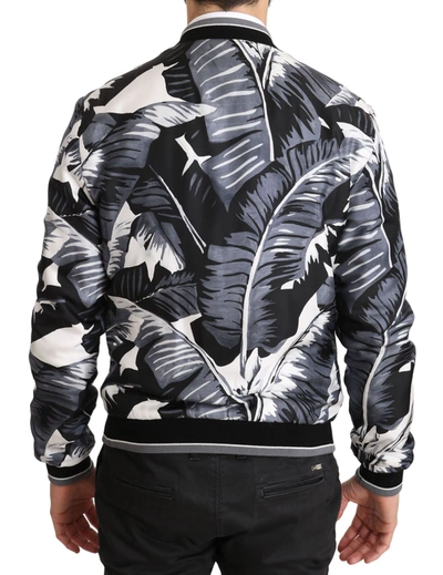 Shop Dolce & Gabbana Elegant Banana Leaf Print Silk Bomber Men's Jacket In Black