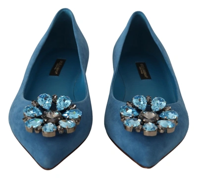 Shop Dolce & Gabbana Blue Suede Crystals Loafers Flats Women's Shoes