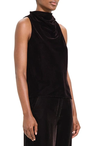 Shop Theory Sleeveless Cowl Neck Stretch Velvet Top In Mink