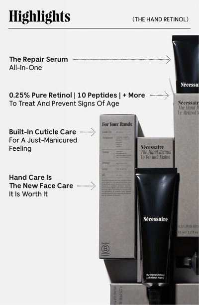 Necessaire The Hand Retinol - Repair Serum With 0.25% Pure Retinol, 5% Aha + 10 Peptides 2.2 oz / 65 ml