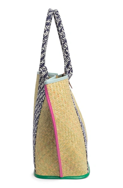 Shop See By Chloé Laetizia Woven Basket Tote In Beige/ Royal Navy