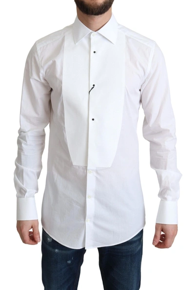 Shop Dolce & Gabbana Elegant White Cotton Bib Dress Men's Shirt