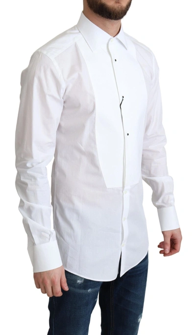 Shop Dolce & Gabbana Elegant White Cotton Bib Dress Men's Shirt