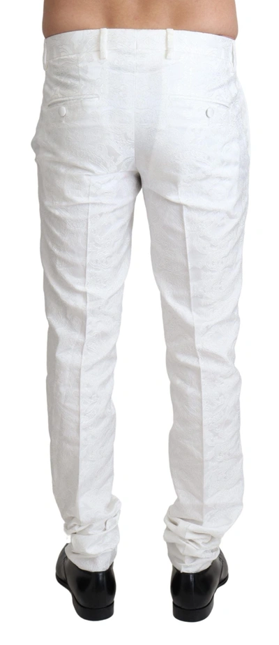 Shop Dolce & Gabbana Elegant White Brocade Dress Men's Pants