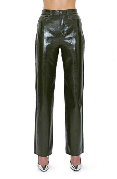 Shop Pistola Cassie Super High Waist Straight Leg Faux Leather Pants In Olive Vinyl