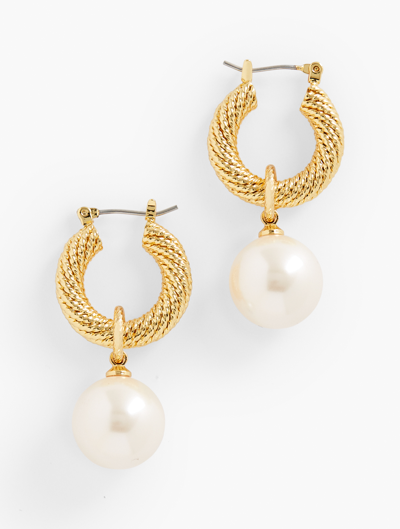 Shop Talbots Uptown Pearl Hoop Earrings - Ivory Pearl/gold - 001  In Ivory Pearl,gold