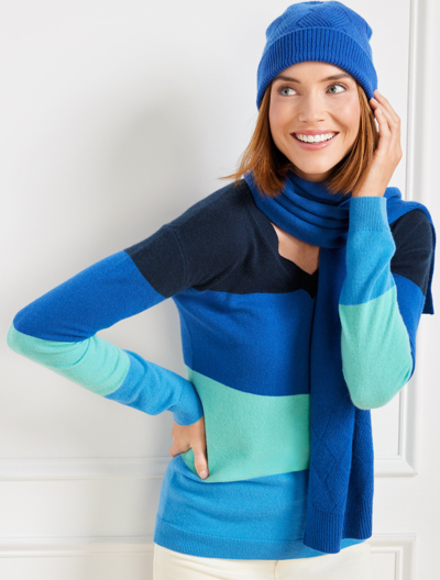 Shop Talbots Plus Size - Cashmere V-neck Pullover Sweater - Tonal Stripe - Indigo - 1x