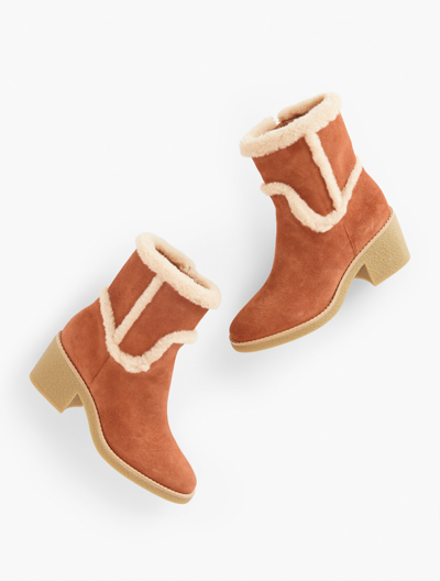 Shop Talbots Reese Sherpa Block Heel Boots - Suede - Cognac - 11m