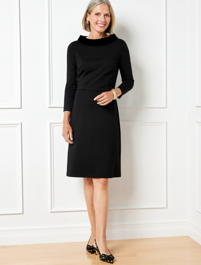 Shop Talbots Petite - Velvet Trim Ponte Knit Dress - Black - 0