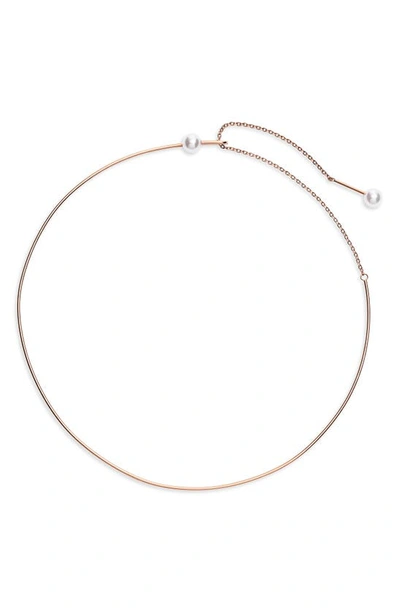 Shop Knotty Imitation Pearl Collar Necklace In Rose Gold