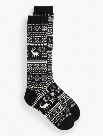 Shop Talbots Deer Fair Isle Boot Socks - Black - 001