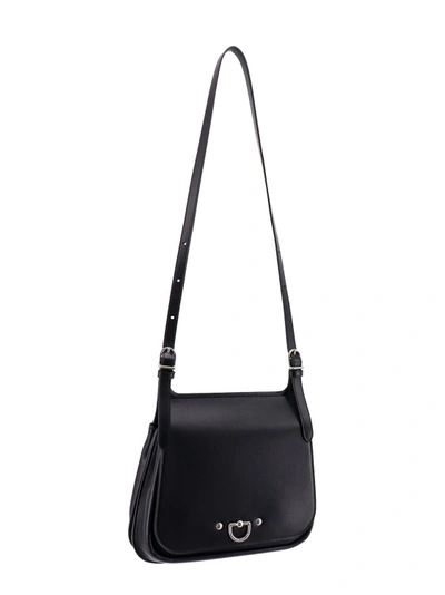 Shop Durazzi Milano Leather Shoulder Strap With Logoed Metal Details In Black