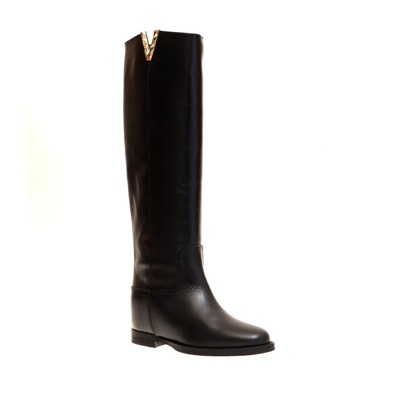 Shop Via Roma 15 Black Leather Boot V Faceted