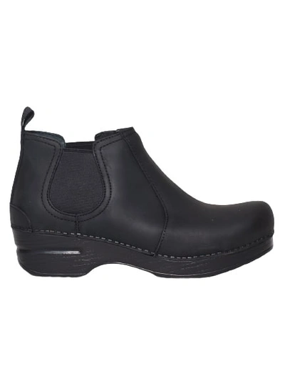 Dansko Ankle Boot With Side Elastics In Black Oiled Leather In Black