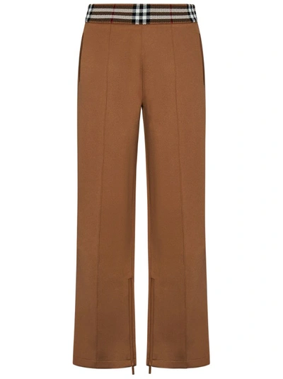 Shop Burberry Double-face Viscose Blend Jogging Trousers In Brown