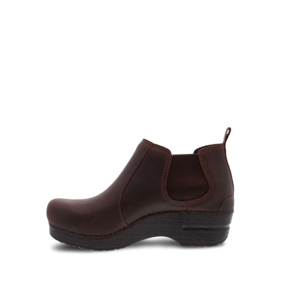 Dansko Ankle Boot With Side Elastics In Black Oiled Leather In Brown